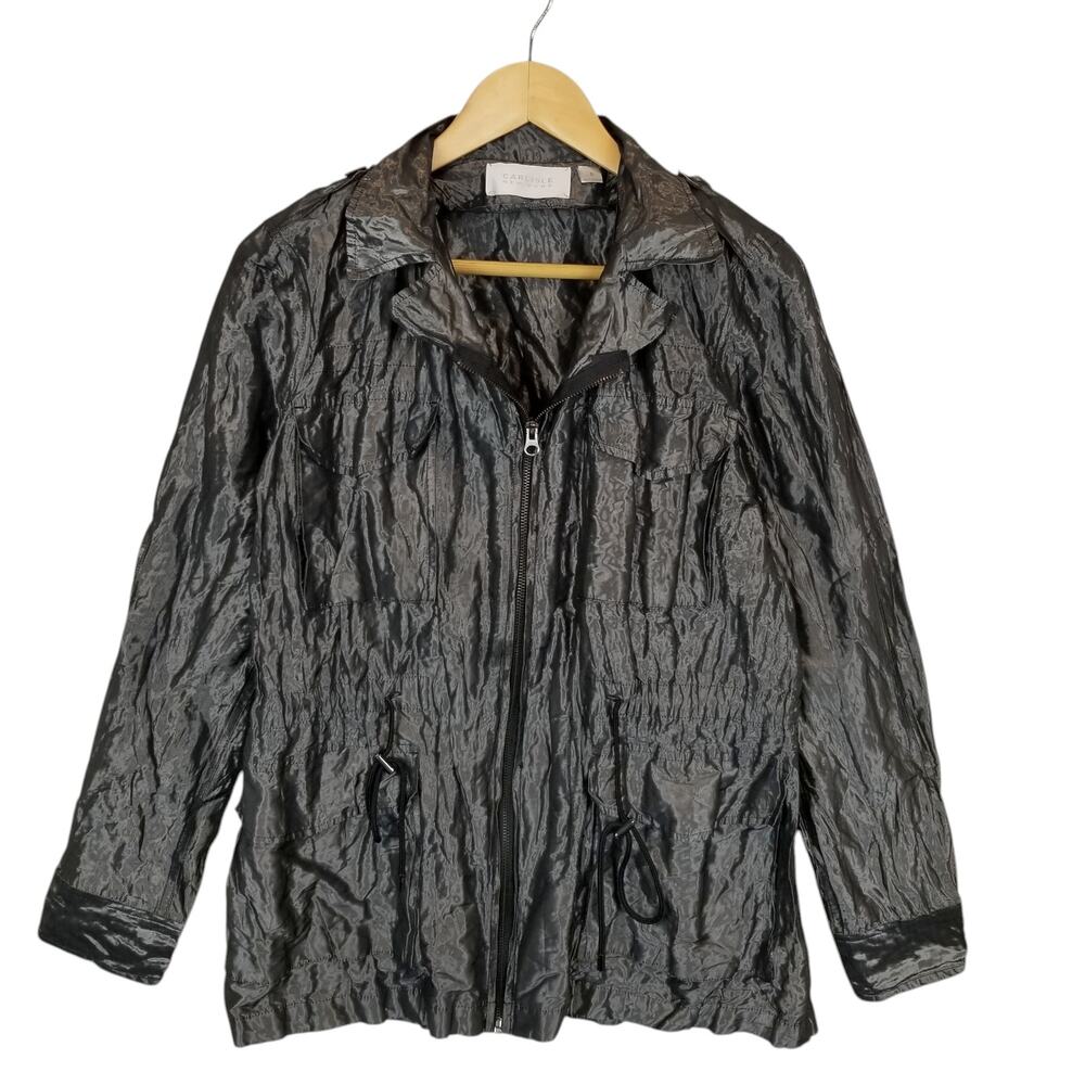 Carlisle Women's Gunmetal Metallic Gray Crinkle Lightweight Jacket Zip Front 8
